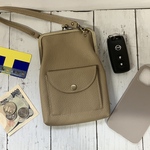 勿忘草様専用＊ミニ財布付き♪レザーがま口スマホショルダー＊淡いグレージュ