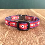 手縫いの猫用首輪●32（再販）リボン／花／赤・紺