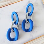 マットブルー🔵×シルバー チェーンピアス