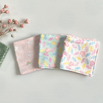 SALE価格6重ガーゼ♡ハーフサイズ♡ミニハンカチ3枚セット♡女の子柄　(キャンディ白、キャンディミントグリーン、虹と雲)