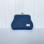  デニム×フラミンゴのがまぐちポーチ