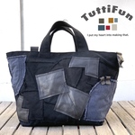 tuttifun＊黒の革と帆布のパッチワークバック