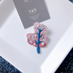 pinktree  木 ビーズ刺繍ブローチ