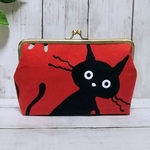 猫　黒猫　角型　がま口ポーチ　通帳ケース　多目的ポーチ