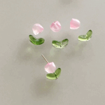 ガラスフラワー/チューリップ・ちゅーりっぷ【ピンク色花1個＋緑葉1個】20セットで300円