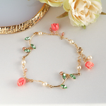 桃色珊瑚のチューリップ　ブレスレット　Czechbeads