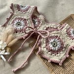 グラニースクエアつけ襟⭐︎ピンク×グリーン×アイボリー