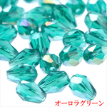【60個】しずく型 ガラスビーズ 9×6mm★ABグリーン/緑★ドロップ 雫 カットビーズ