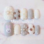 【現品】うさぎとお花のぷっくりネイル
