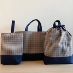 【マチ選べます】裏地キルティング　レッスンバッグセット　ファミリアチェック　ブラウン