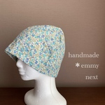 送料無料＊handmadeダブルガーゼ帽子〈jardinブルー〉おしゃれなケアキャップ　かわいいケア帽子　医療用帽子