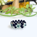 ブルーフラワー⭐︎ブラックビーズリング