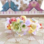 和の華やか花冠（黄）　うさぎ花冠 　Sサイズ　ちりめん