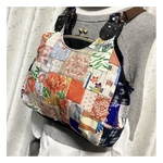 大島紬&正絹　パッチ　がま口バッグ　あおりポケット付　リュックやショルダーも　3wey  