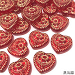 フラワーハートビーズ レッド 20個【花柄パーツ】