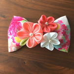 リボンとお花畑☆つまみ細工（白ピンク）