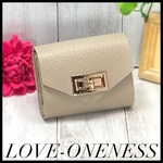 ❤【高級感×可愛い♪】大人オシャレな総本革手紙型コンパクトミニ財布♪大人グレージュ レザー 小さい 肉球 丁寧手作り 買い物が楽しくなる♪