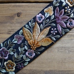 80㎝カット済み【インド刺繍リボン】シルク　刺繍リボン   【ブラック×イエロー】