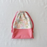 上履き袋🌷花畑柄×ピンク 裏地付き 30×20.5マチ無し