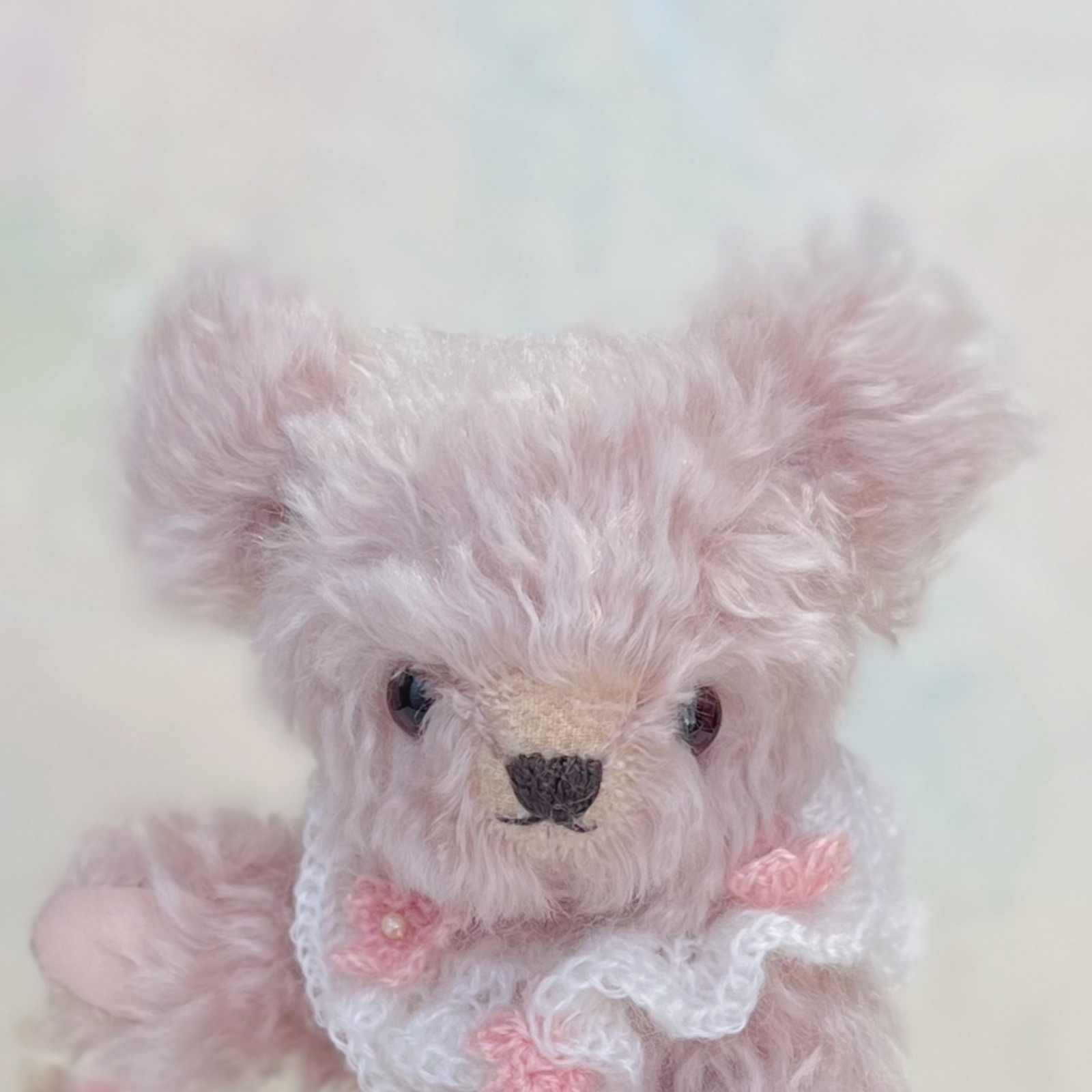 グレーパープルのジャーマンモヘアのテディベア テディベア 紫 くま