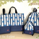 『mirukuruminさま専用』ドットストライプ×デニム　入園入学3点セット＜シューズバッグ＞＜コップ袋＞＜体操着袋・リュックサック型＞