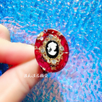 【大人プリンセス】薔薇のドライフラワー金箔ホログラムシェルさざれブラックカメオゴールドカラーフリーサイズスチールリング