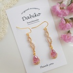フラワーガラスドロップ×ウェーブジルコニアのキラキラ大人可愛いピアス＆イヤリング🌸（春・ピンク・桜色・桜・クリア・ガラス・ジルコニア・ビジュー・雫・花・上品・揺れる）