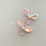 リボンベビーヘアゴム　リバティ Betsyライトピンク&グリーン