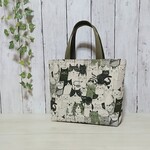 むぎゅむぎゅネコちゃんのミニトート＊底板付き＊＊ヴィンテージグリーン