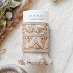インド刺繍　インド刺繍リボン　ボタン付き　ポニーフック　刺繍リボン　ゴールド　ブラウン　茶色　フリル　ラップリボン　＊　ヘアアクセサリー　結婚式　お呼ばれ　ギフト　プレゼント　髪飾り