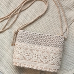 [ピンクベージュ]インド刺繍リボンのショルダーバッグ