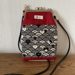 「ねこづくし」がまぐちスマホポシェット・ねこスマホショルダー・波ねこ・和柄・海・ねこのがま口