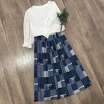デニム風 パッチワーク風 かわいい ギャザースカート