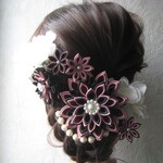 洋風のつまみ細工＊髪飾り・ヘッドドレス【くすみピンクと黒】★絢爛セット★　結婚式・成人式・卒業式・発表会 等