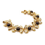 80s Vintage Gold Tone × Rhineston Flower Bracelet