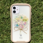 【１点物】　パステルカラー　全機種対応　かすみ草　ミニブーケ　インナーシート　クリアケース　iFace スマホ　ホワイト　ピンク　カラフル　パステル　寒色