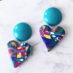 カラフルな柄🔵ハートのピアス✳イヤリング