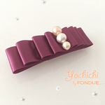 大人かわいい♪　サテンリボンとパールのバレッタ★ワイン