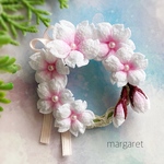 ちりめんつまみ細工ブローチ　桜　リースブローチ②