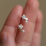 S925純銀製　星　スター　パール　小さい　小ぶり　K18 　ミニピアス/ノンホール　セカンドピアス　軟骨ピアス　金属アレルギー対応