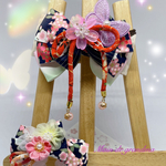 夜桜【わんちゃん／ねこちゃん用リボンチョーカー】紺色／蝶々/紫