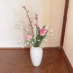 花束　生花　桃の花　チューリップ　お雛様　桃の節句　ひな祭り
