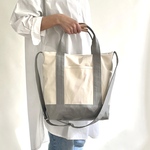 帆布のマルチトートバッグ＊栃木レザー＊2way＊キナリとグレー