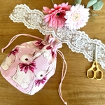 39♬   まあるい巾着袋M（うさぎ・ピンク）【送料無料】