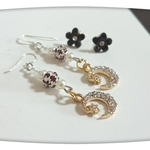 2点1セット🌙三日月🌛ピアスと黒い🌼お花🌼のミニピアス