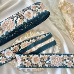 30cm/50cm  インド刺繍リボン  シルク  花柄  ブルーグリーン