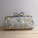 【口金変更可能】がま口ペンケース　ライトブルー　インド刺繍リボン