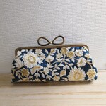 【口金変更可能】がま口ペンケース　ダークグリーン　インド刺繍リボン