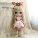 ブライス　エプロン付き花柄ワンピースセット ピンク