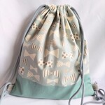 ランドセルの上から背負える ナップサック【リボン】くすみブルー